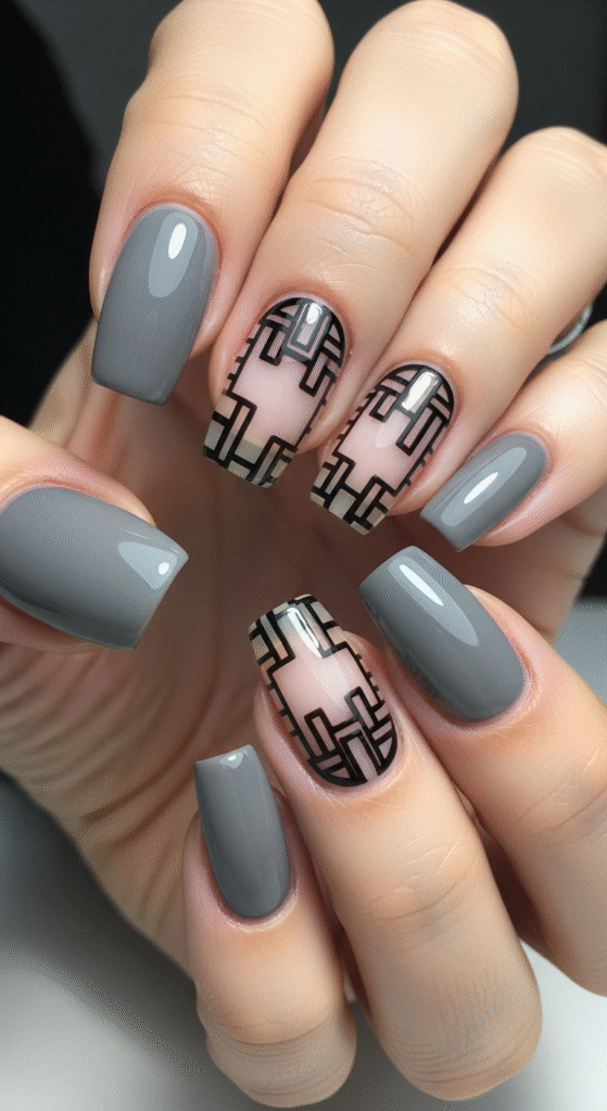 Grey Nails with Negative Space