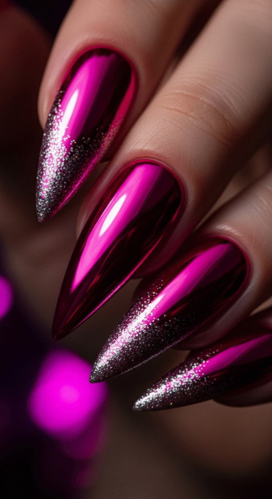Hot Pink Chrome Boldness - Pink Chrome Nail Designs