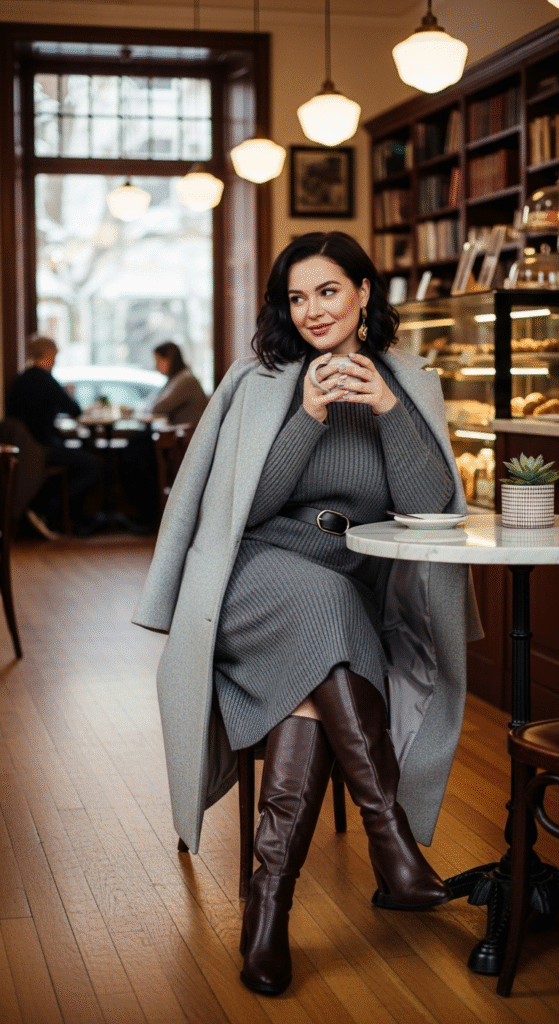 Knit Midi Dresses with Boots - Curvy Winter Outfits