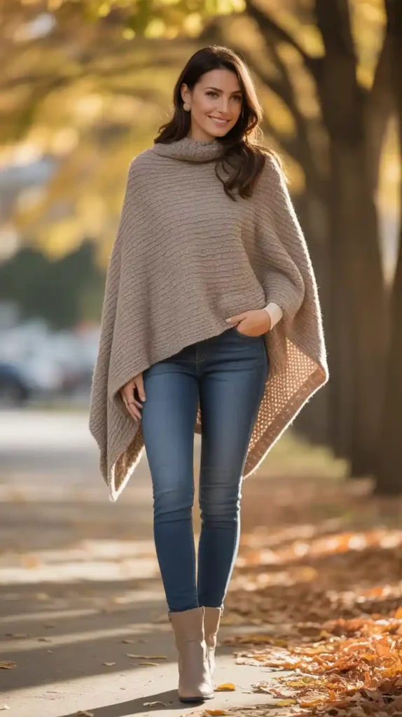 Knit Poncho with Skinny Jeans
