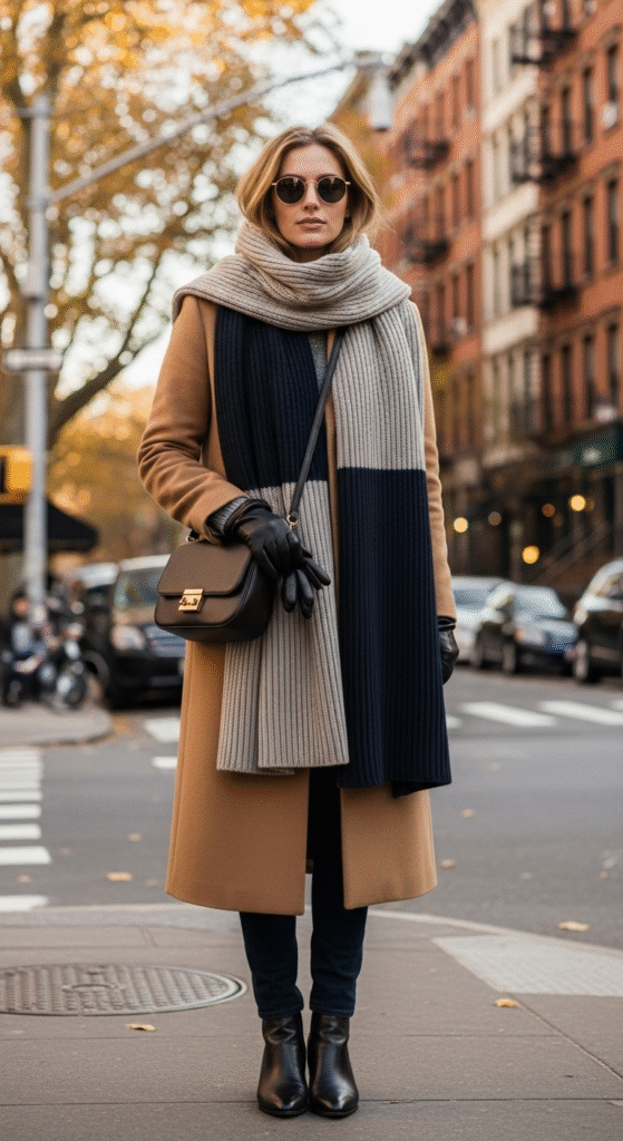 Layered Scarf and Coat Look