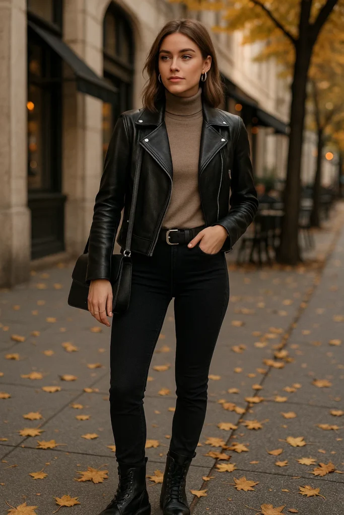 Leather Jacket with Black Jeans