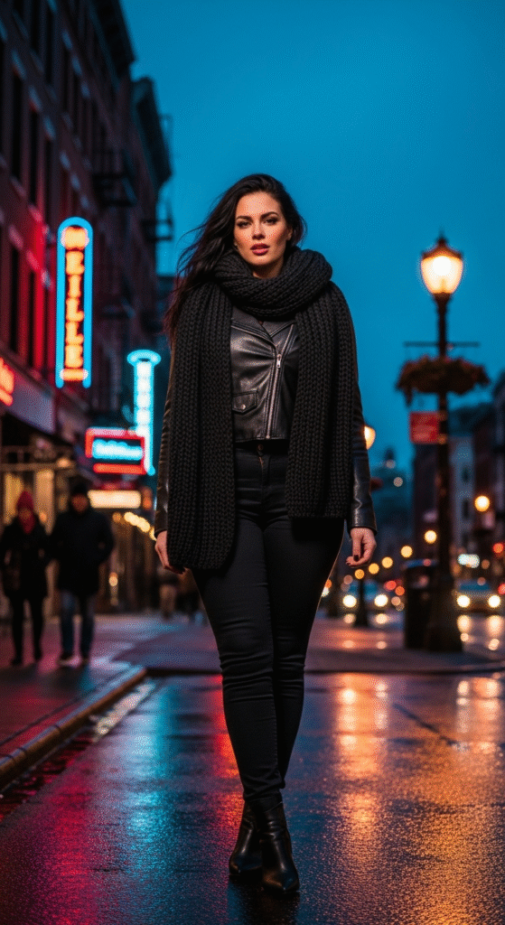 Leather Jackets with Chunky Scarves