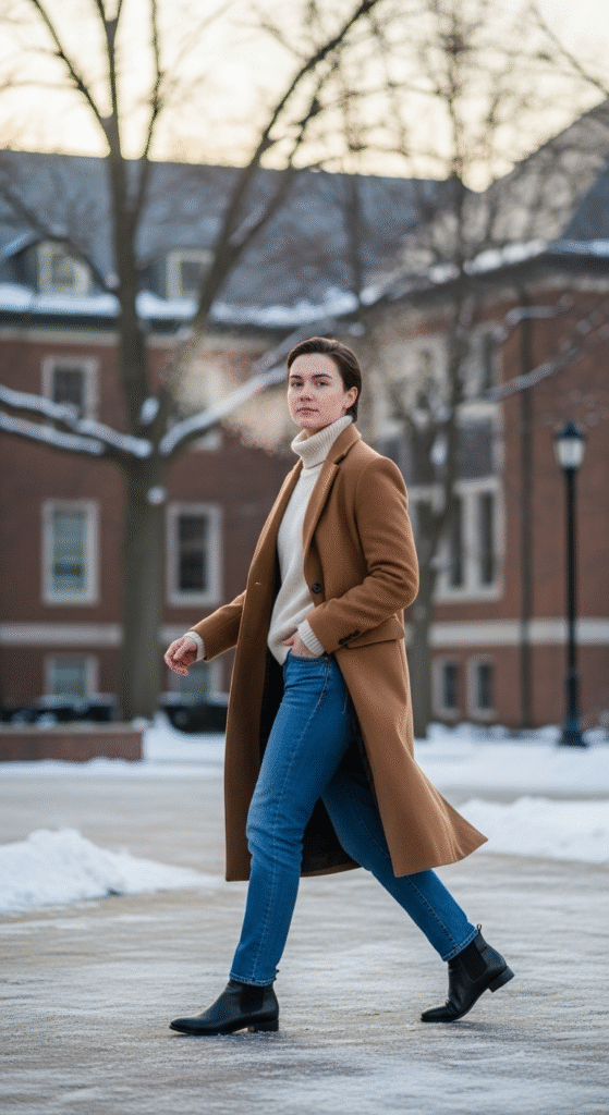 Long Wool Coats with Denim