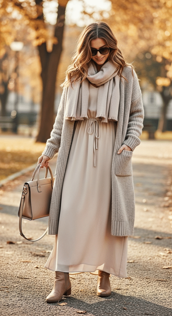 Longline Cardigan with Maxi Dress