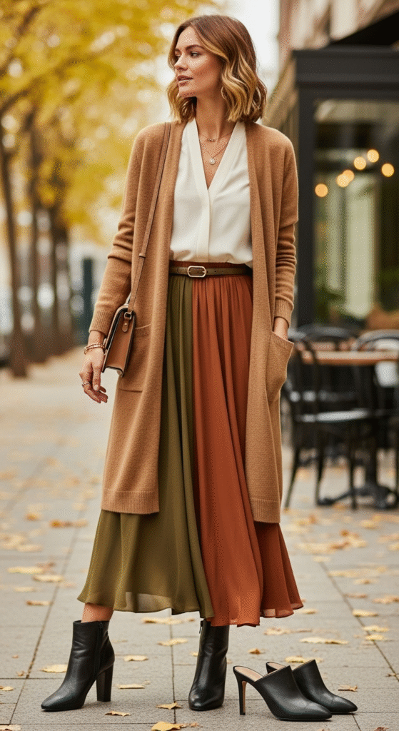 Longline Cardigan with Midi Skirt