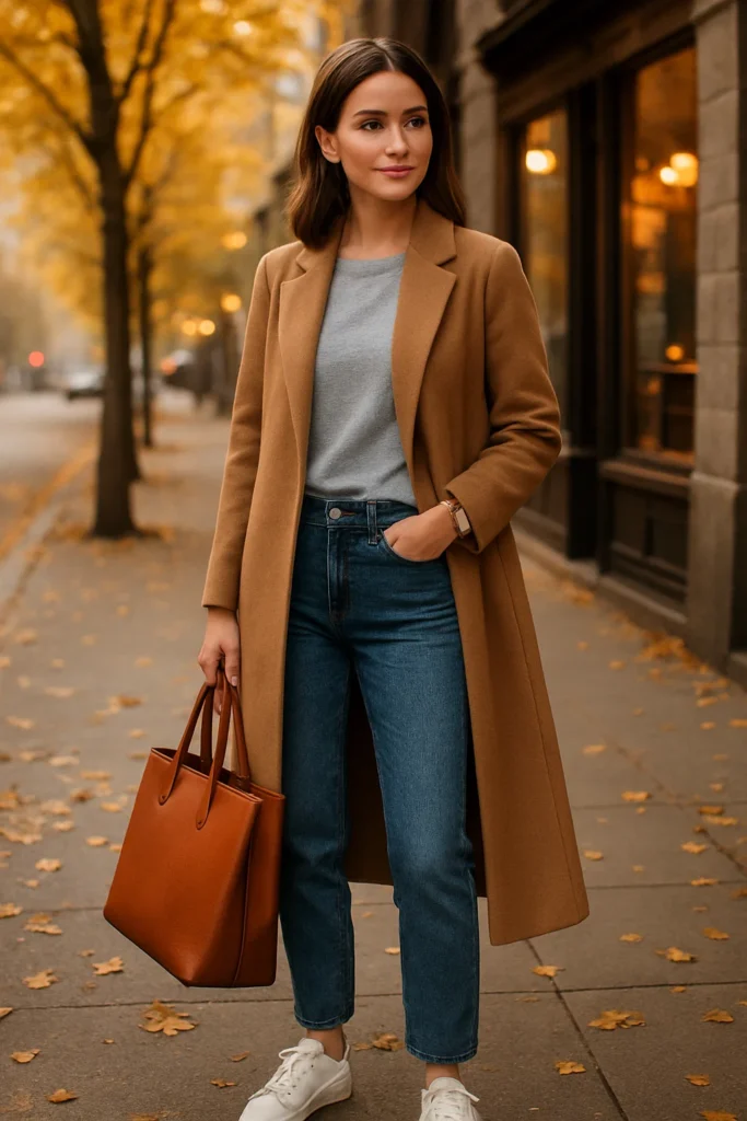 Longline Coat with Casual Denim