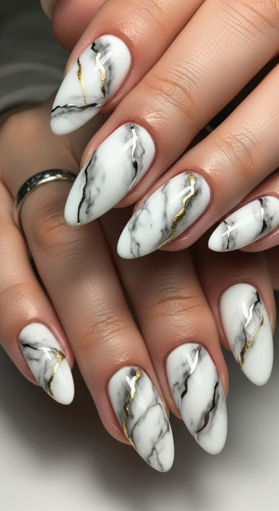 Marble Almond Nails