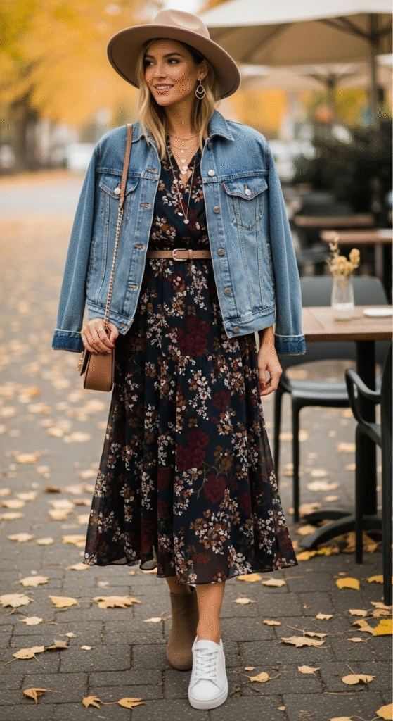 Midi Dress with a Denim Jacket