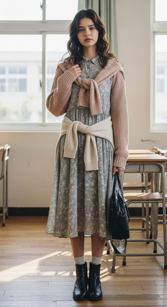 Midi Dress with a Knit Sweater