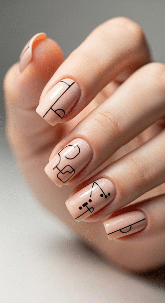 Minimalist Black Line Art Nails