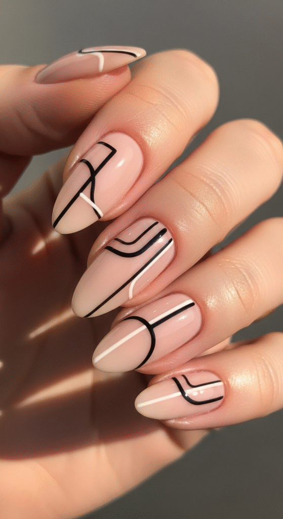 Minimalist Line Art Almond Nails