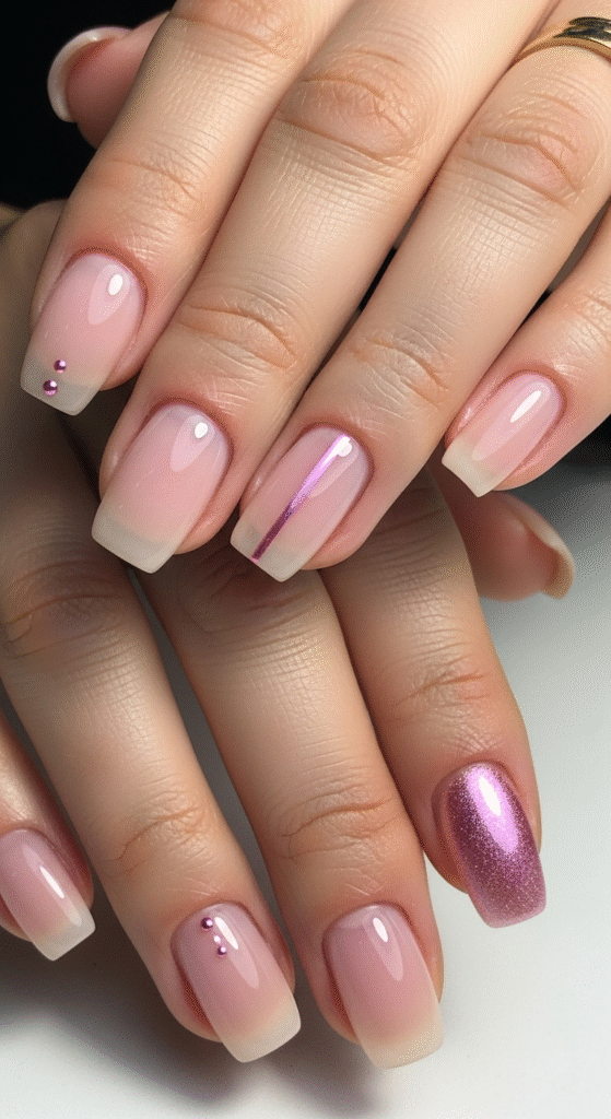Minimalist Pink Chrome Accents - Pink Chrome Nail Designs