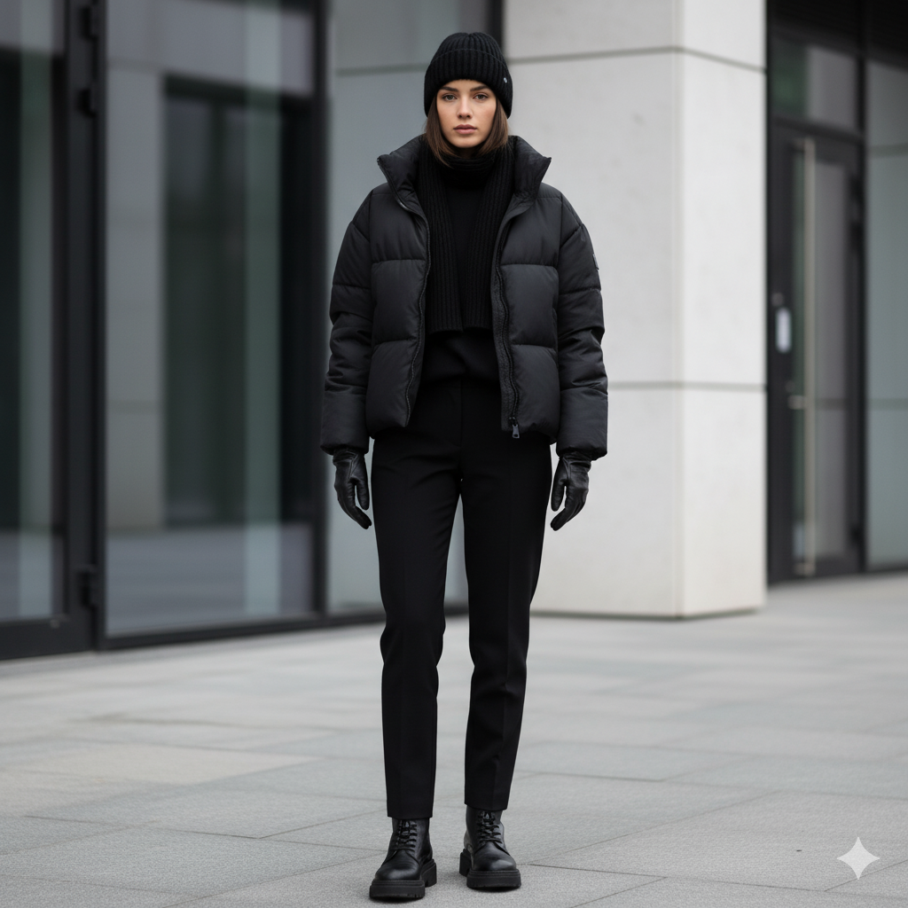 Monochrome Puffer Look - Puffer Jacket Outfits Winter