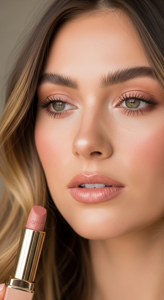 Natural Nude Glow - Makeup Looks for Caramel Balayage Hair