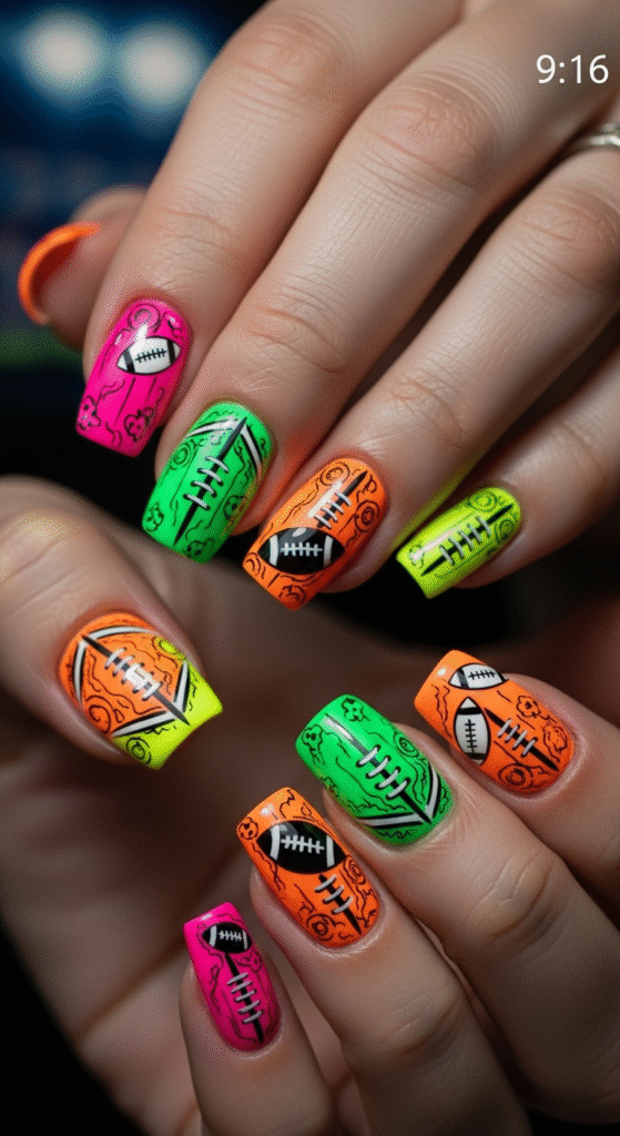 Neon Football Nails