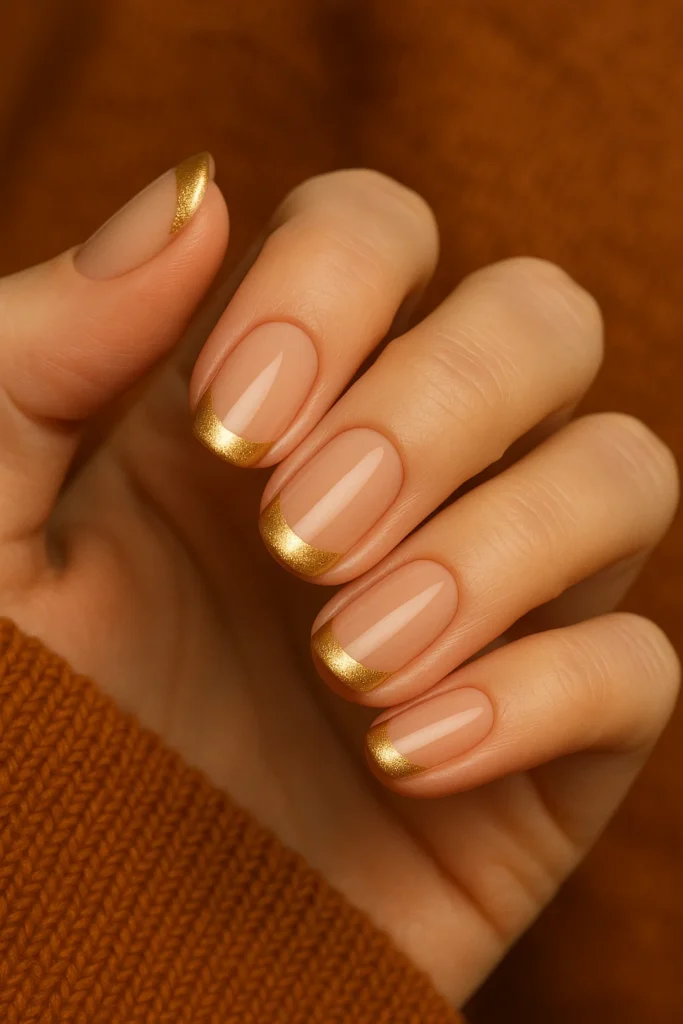Nude Nails with Gold Tips
