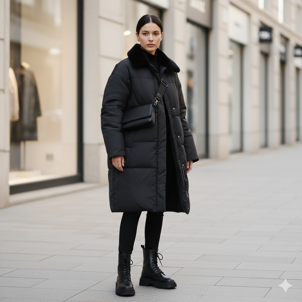 Oversized Puffer with Leggings - Puffer Jacket Outfits Winter
