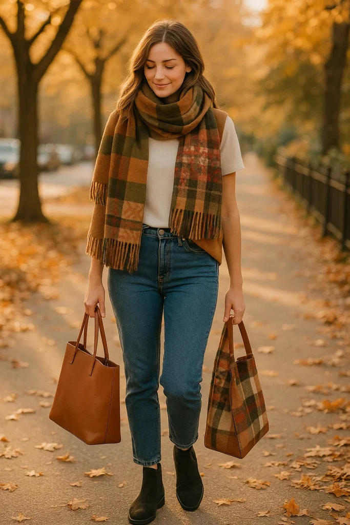 Oversized Scarf with Basic Jeans and Tee