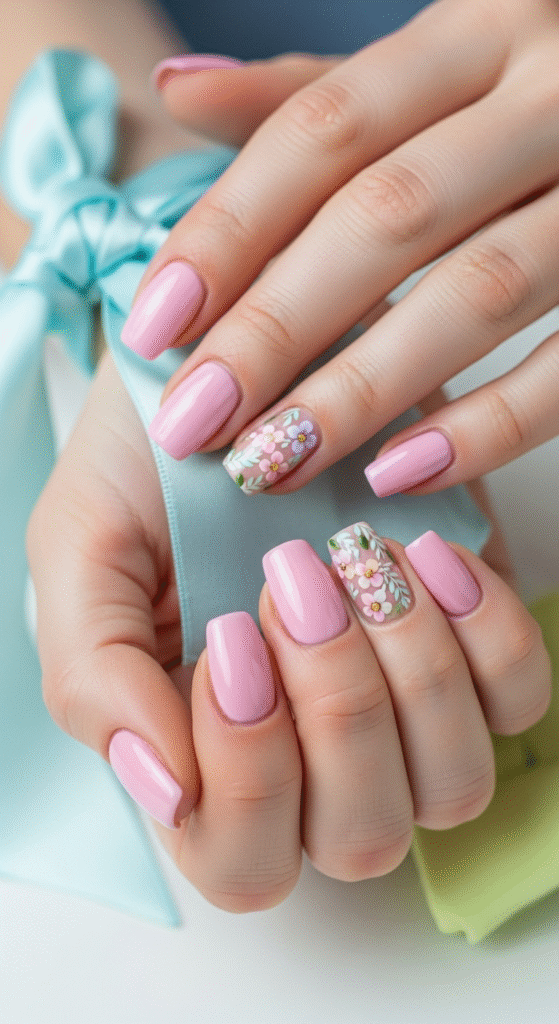 Pink Chrome with Floral Art