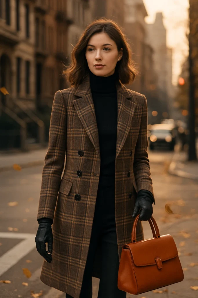 Plaid Coat and Turtleneck Combo