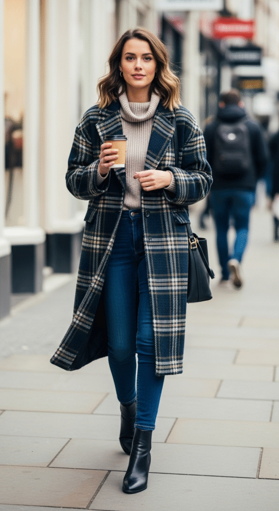 Plaid Coats with Ankle Boots