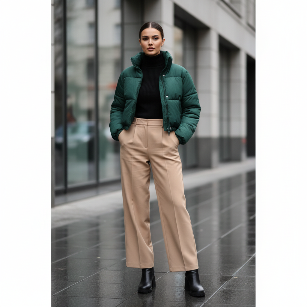 Puffer with Wide-Leg Trousers