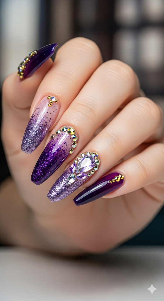 Purple Jewel-Inspired Nails