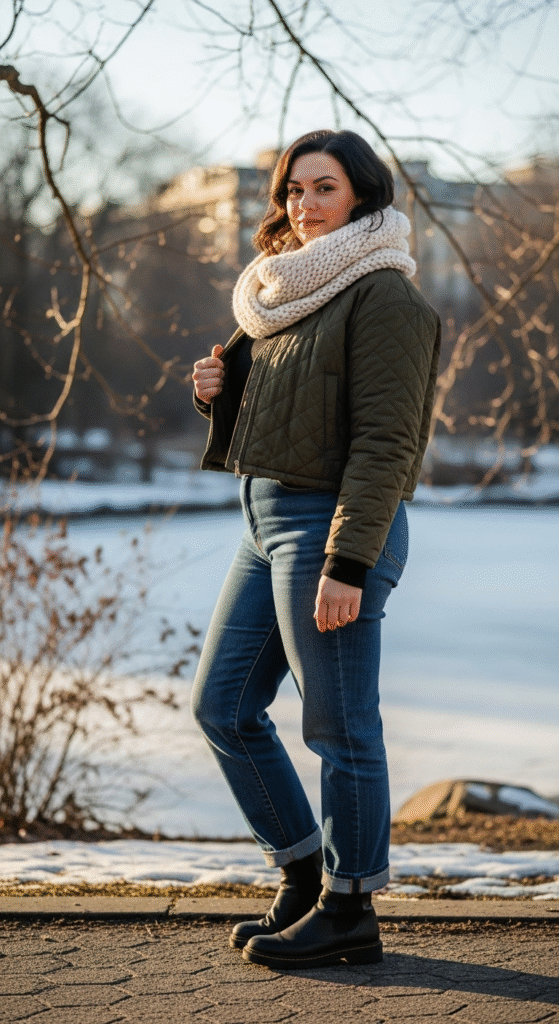 Quilted Jackets with Straight-Leg Jeans