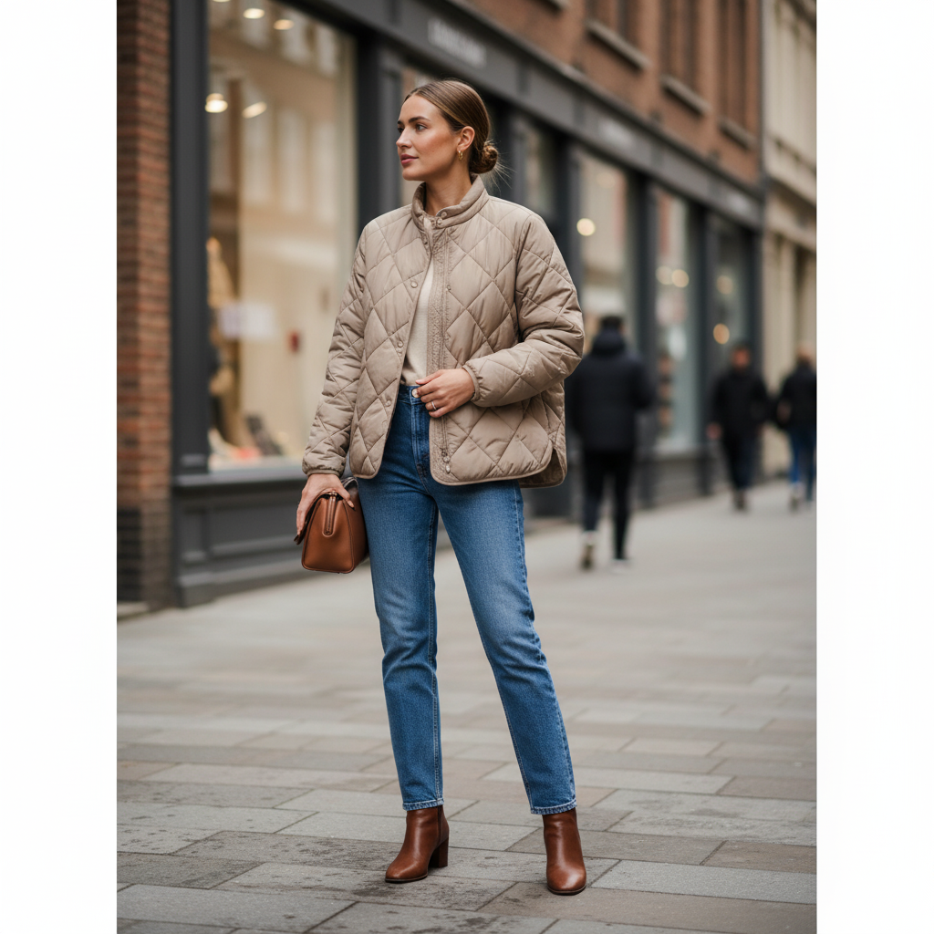 Quilted Puffer with Straight-Leg Jeans