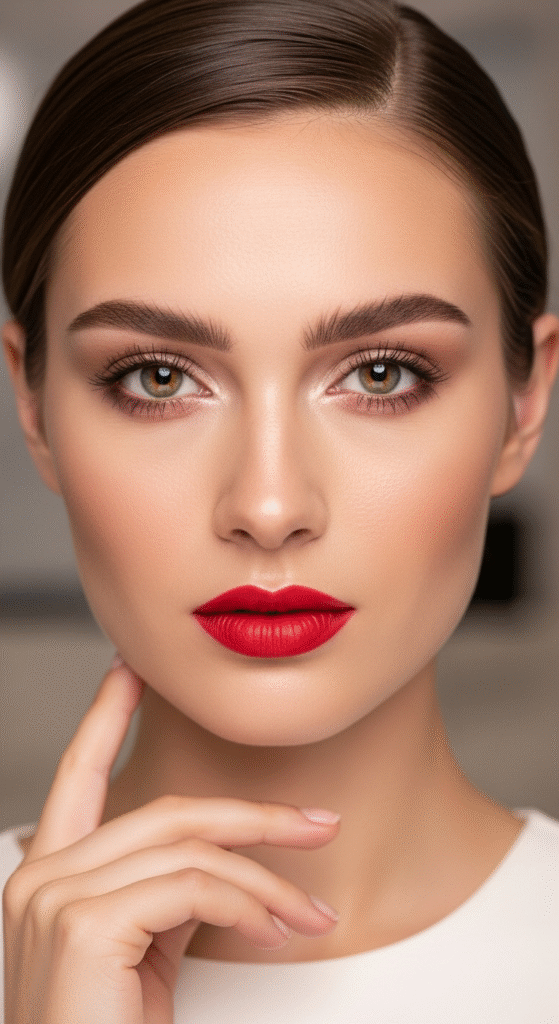 Red Lips with Nude Eyes for Balance
