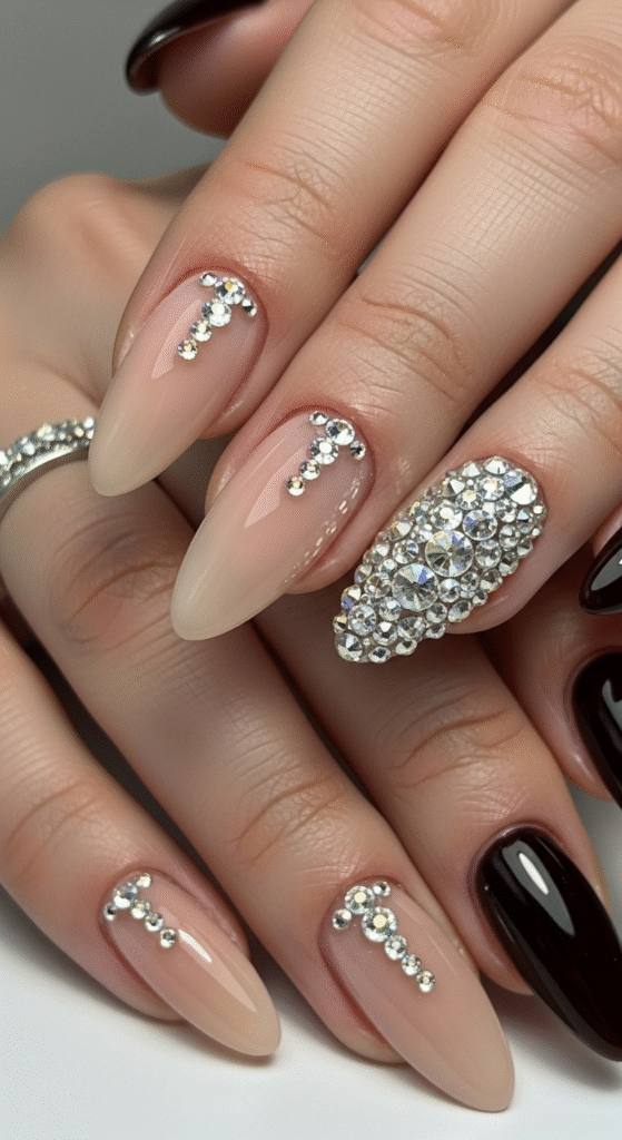 Rhinestone Almond Nails