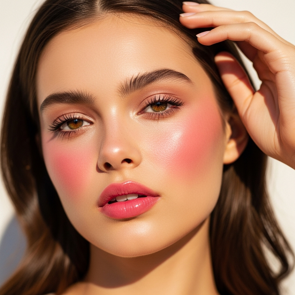 Rosy Blush and Glossy Lips - Makeup for Mushroom Brown Hair