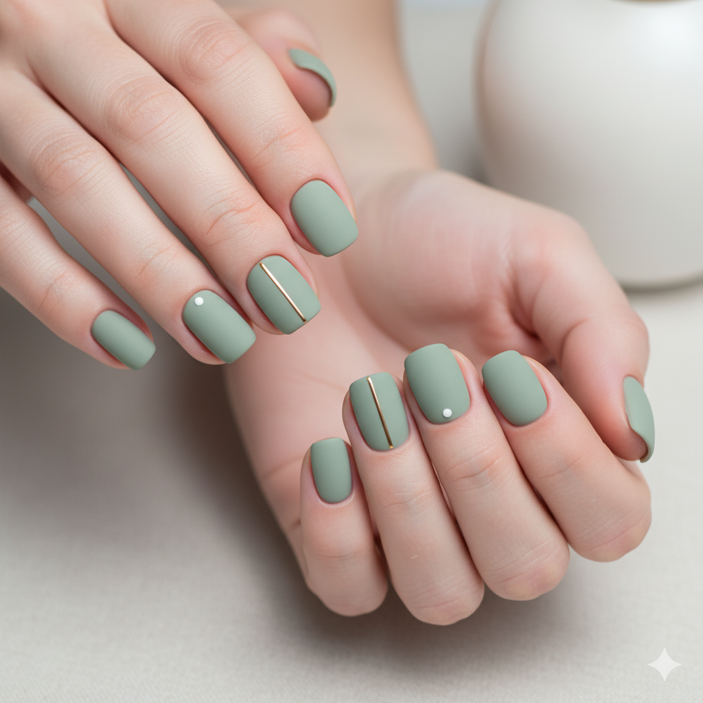 Sage Green Minimalist Nails - Green Nail Designs