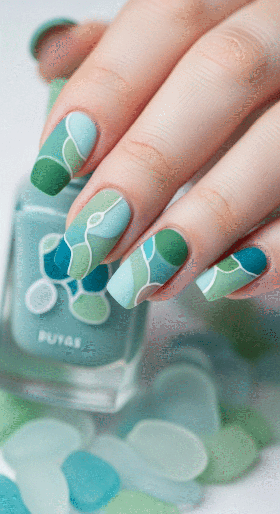 Sea Glass-Inspired Tones - Beach Nail Design