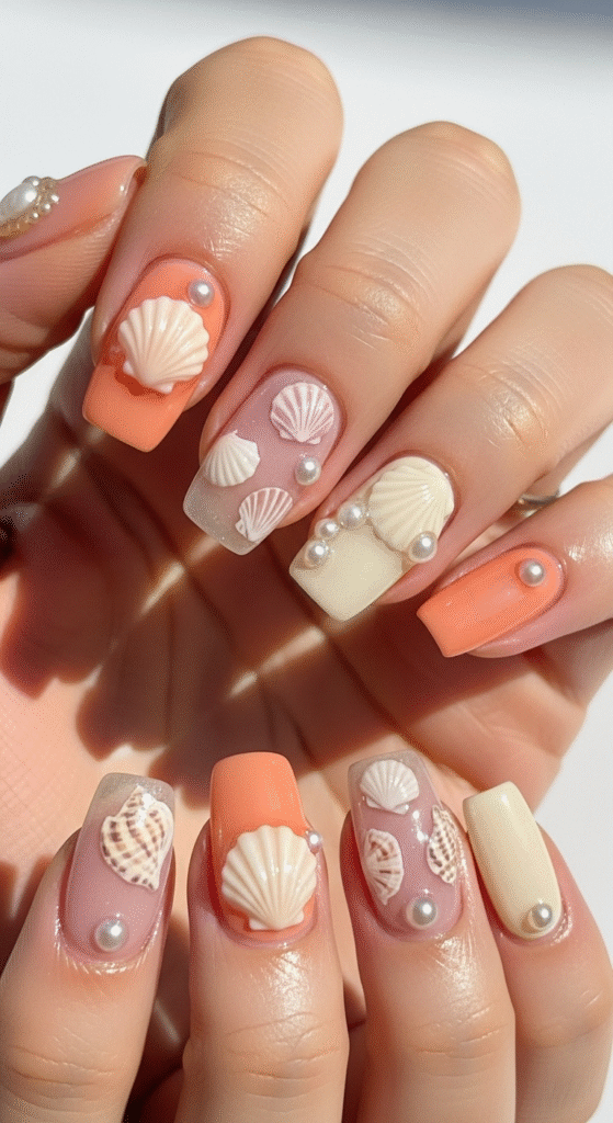 Seashell-Inspired Accents - Beach Nail Design