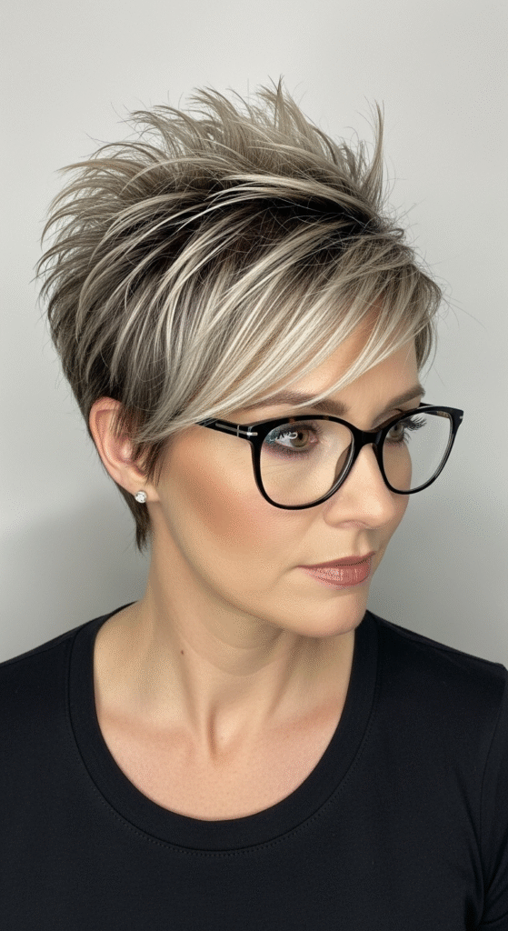 Short Spiky Pixie with Highlights - Pixie Cuts for Women Over 40