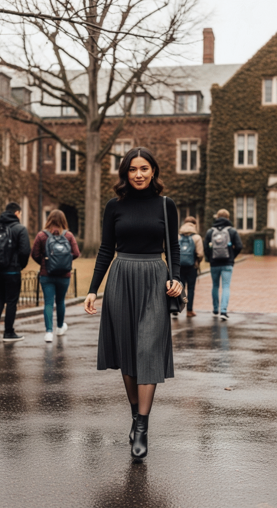 Turtlenecks with Midi Skirts