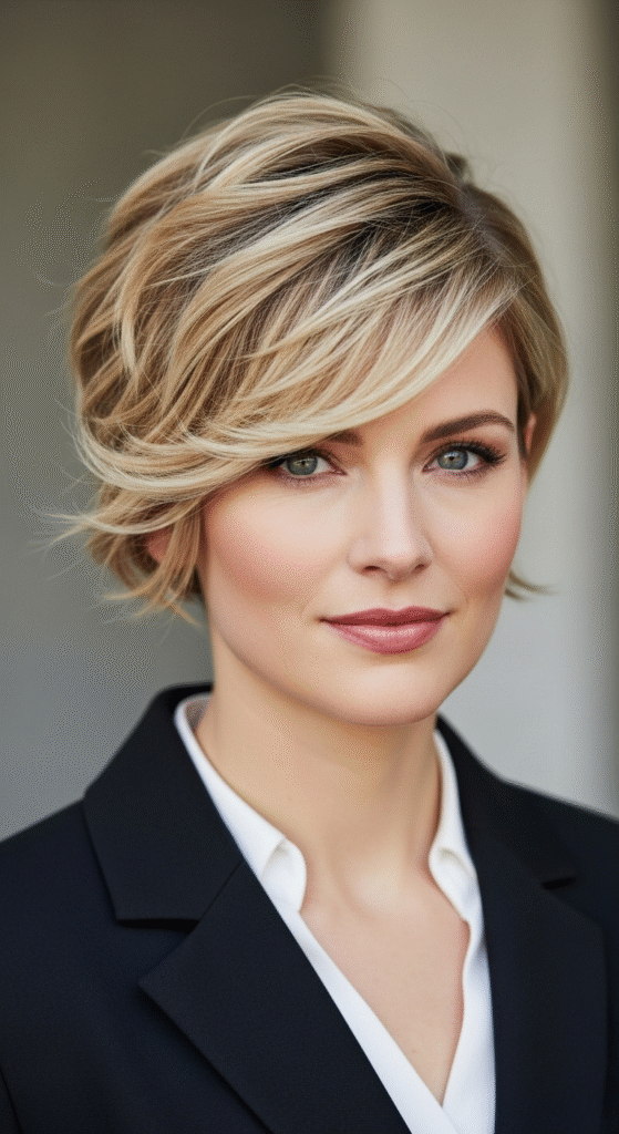 Wavy Pixie with Long Bangs
