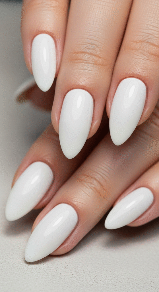 White Almond Nails - White Nail Designs