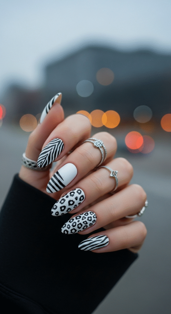 White Nails with Animal Prints