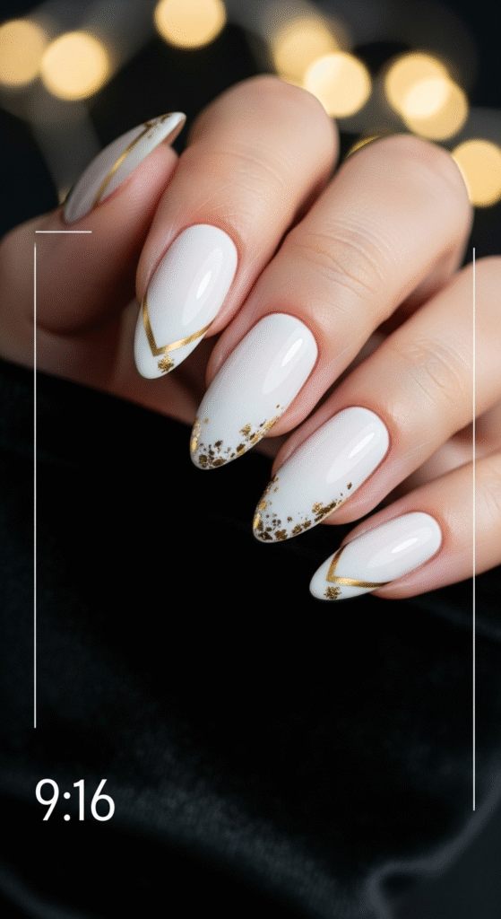 White Nails with Gold Accents