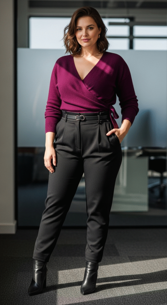 Wrap Sweaters with High-Waisted Pants
