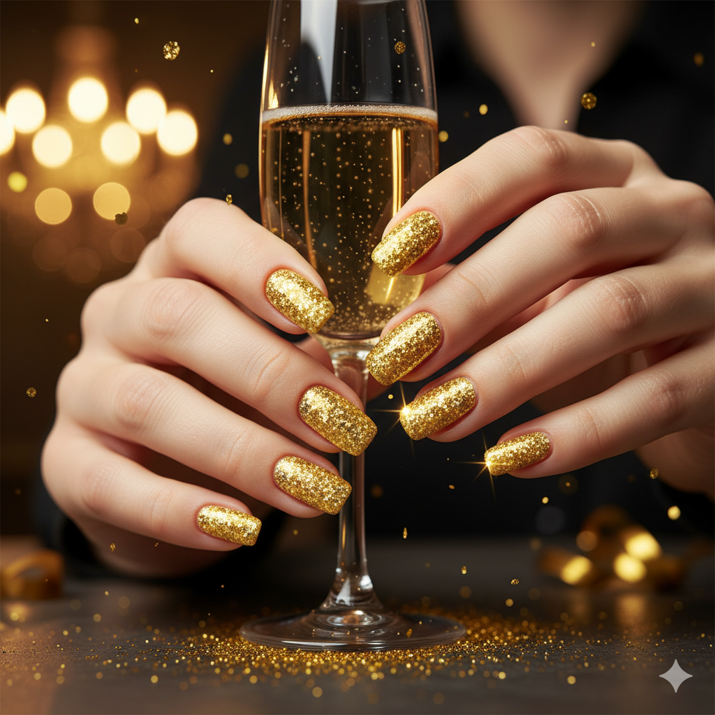 Yellow Glitter Nails