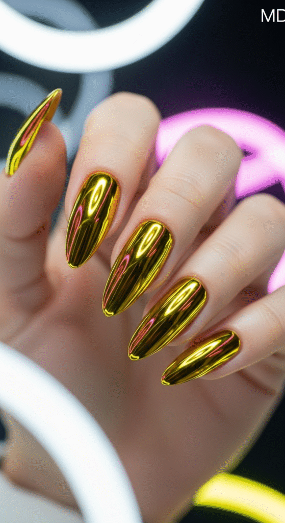 Yellow Chrome Nails