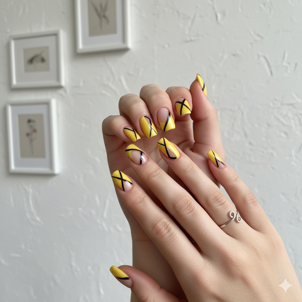 Yellow Negative Space Nails