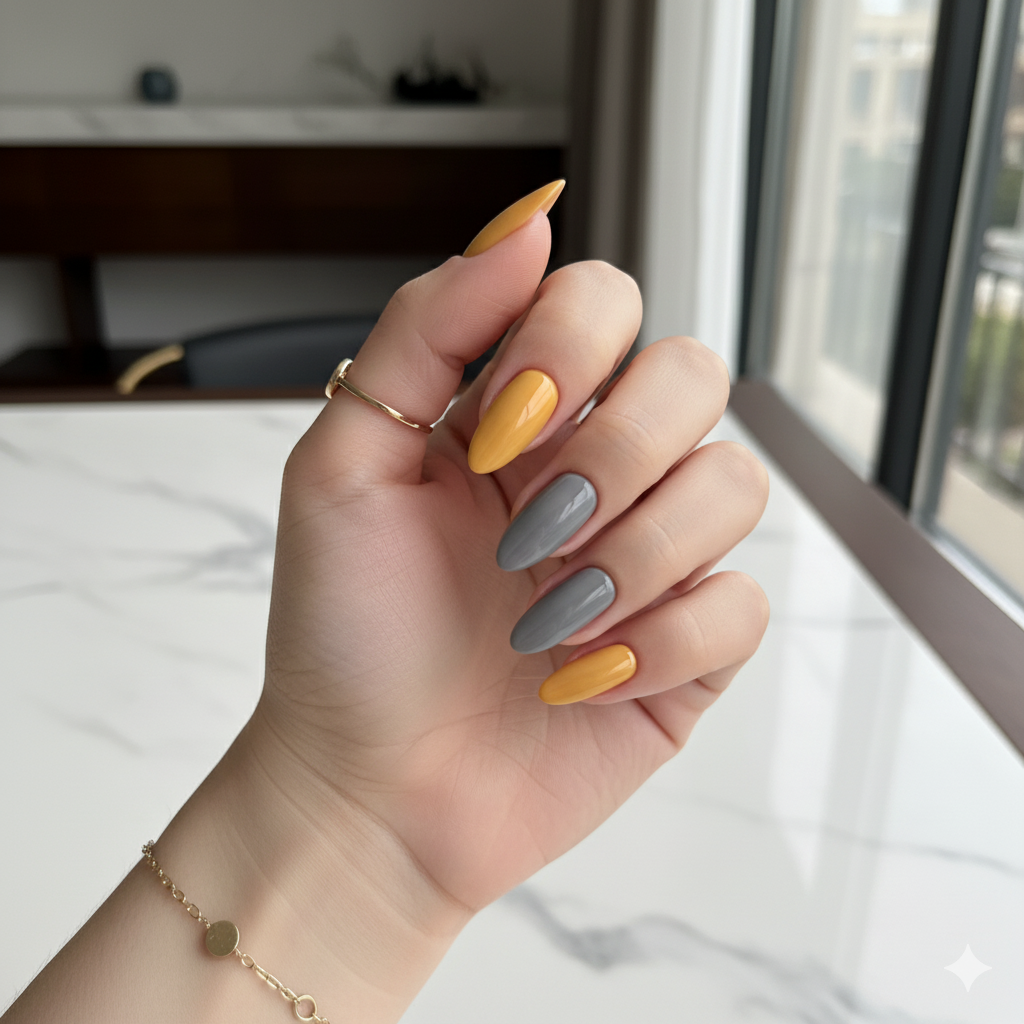 Yellow and Grey Nails