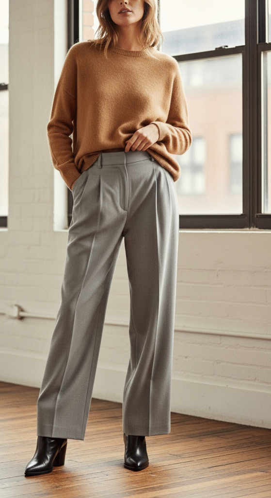 Cashmere Sweater with Wide-Leg Pants