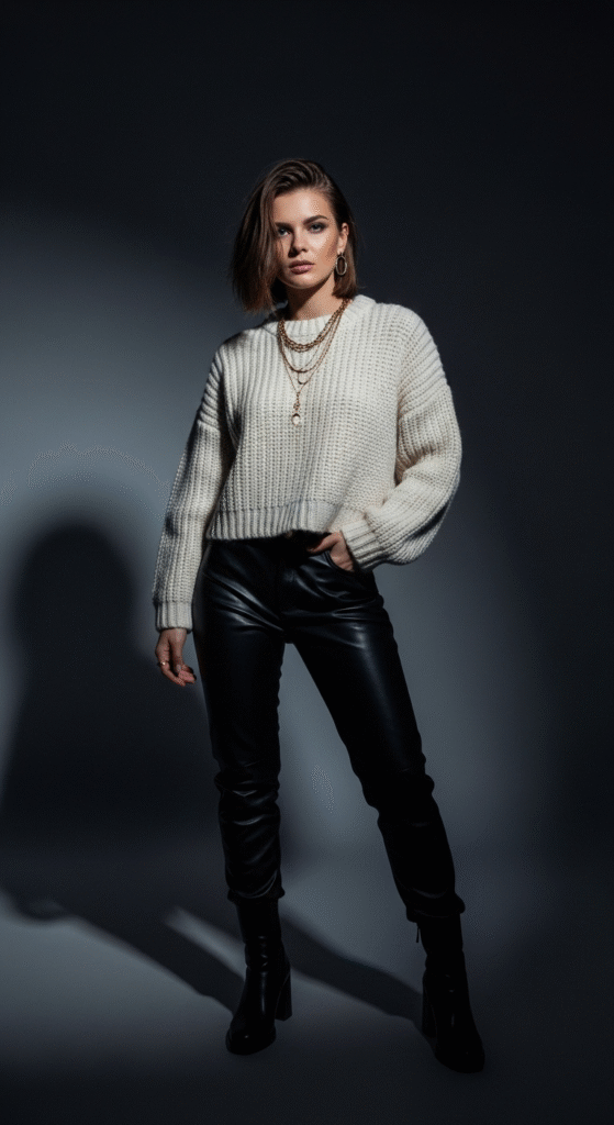 Chunky Knit with Leather Pants