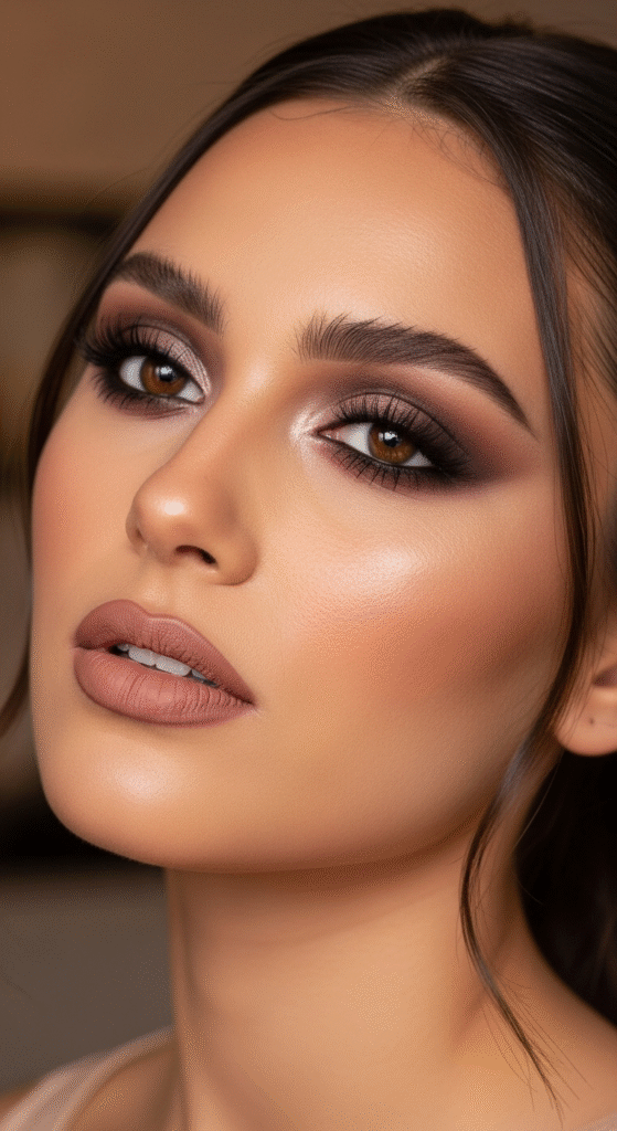 Classic Soft Smoky Eyes with Matte Nude Lips - Soft Glam Eye Makeup with Nude Lips